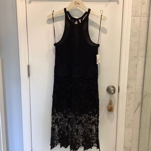 NWT Free People Nora Crochet Lace Overlay Racerback Tank Midi Dress Black Small